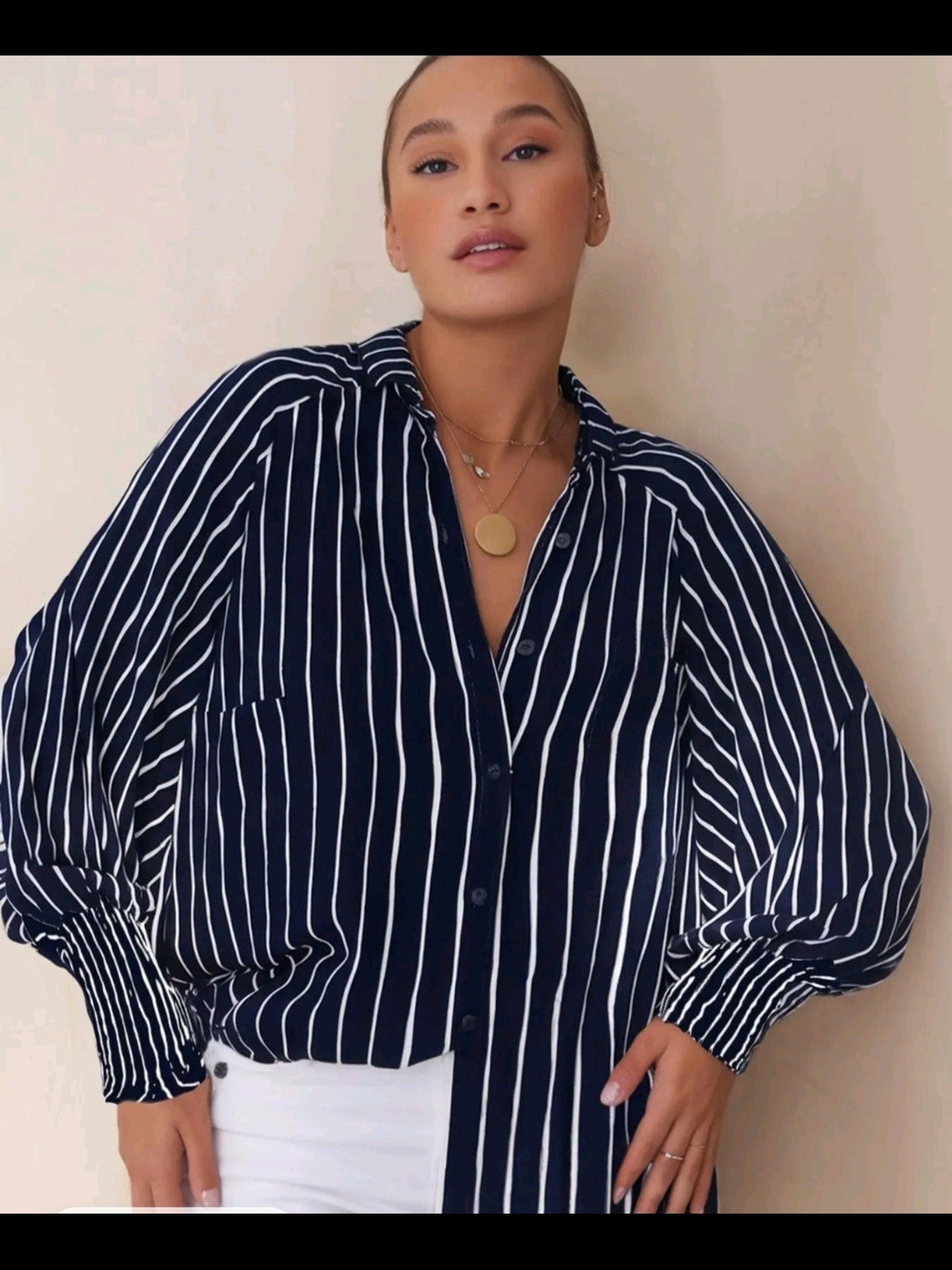 Button Down Tops With Rouched Bishop Cuffs- Pack Of 3